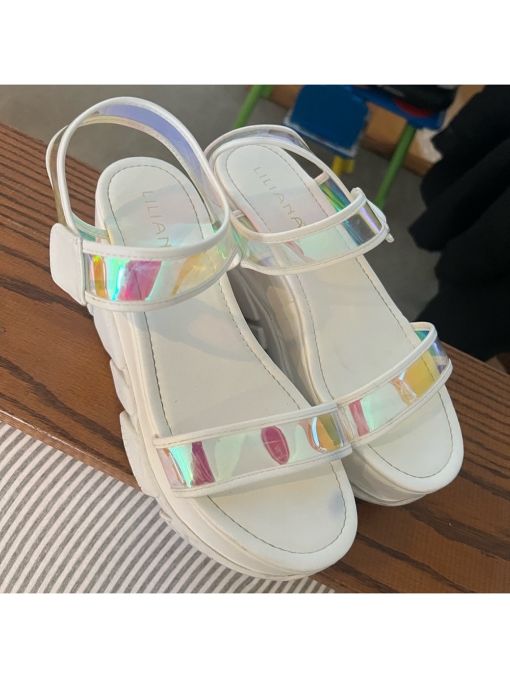 Liliana White Platform Sandals with Iridescent Straps - Picture 2 of 12